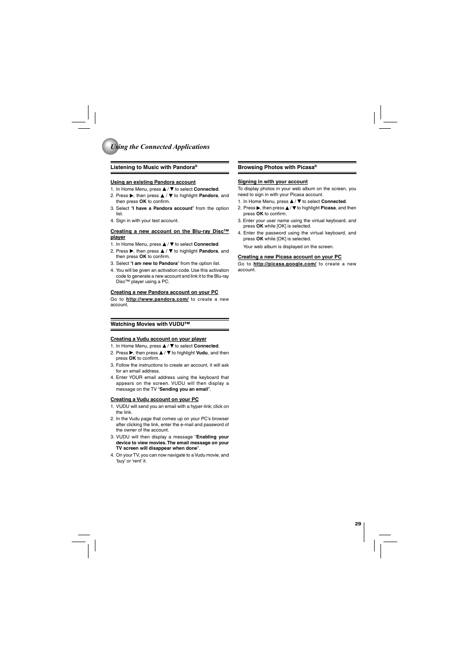 Using the connected applications | Toshiba Blu-Ray Disc/ Dvd Player BDX4150KU User Manual | Page 29 / 56