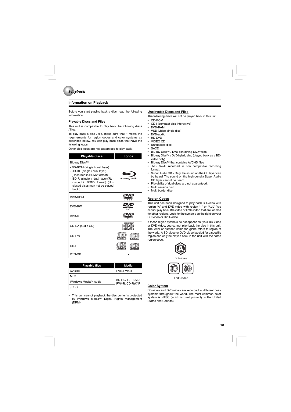 Playback | Toshiba BDX2150KU User Manual | Page 13 / 52