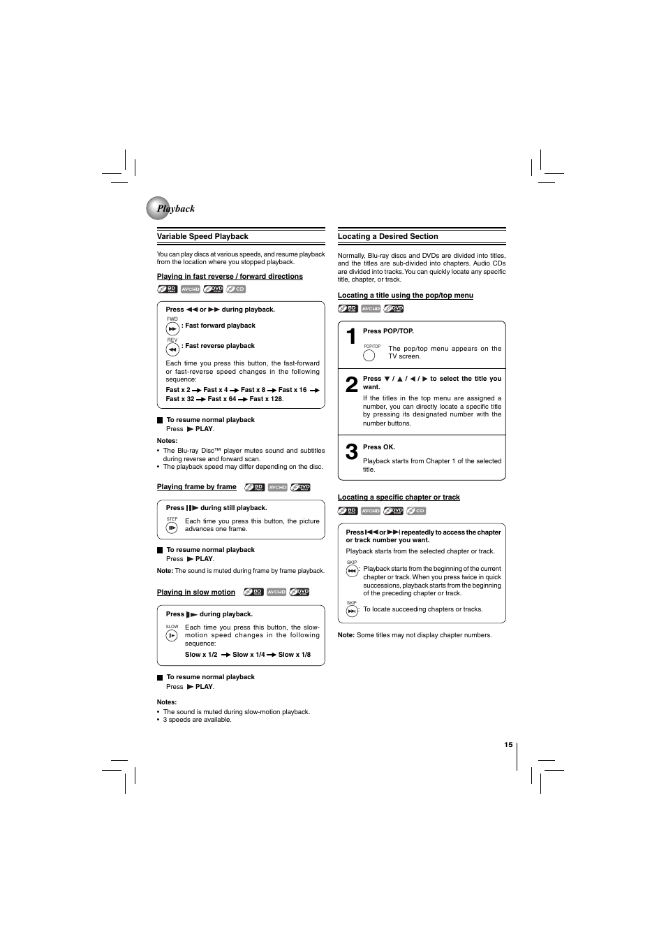 Playback | Toshiba BDX2150KU User Manual | Page 15 / 52