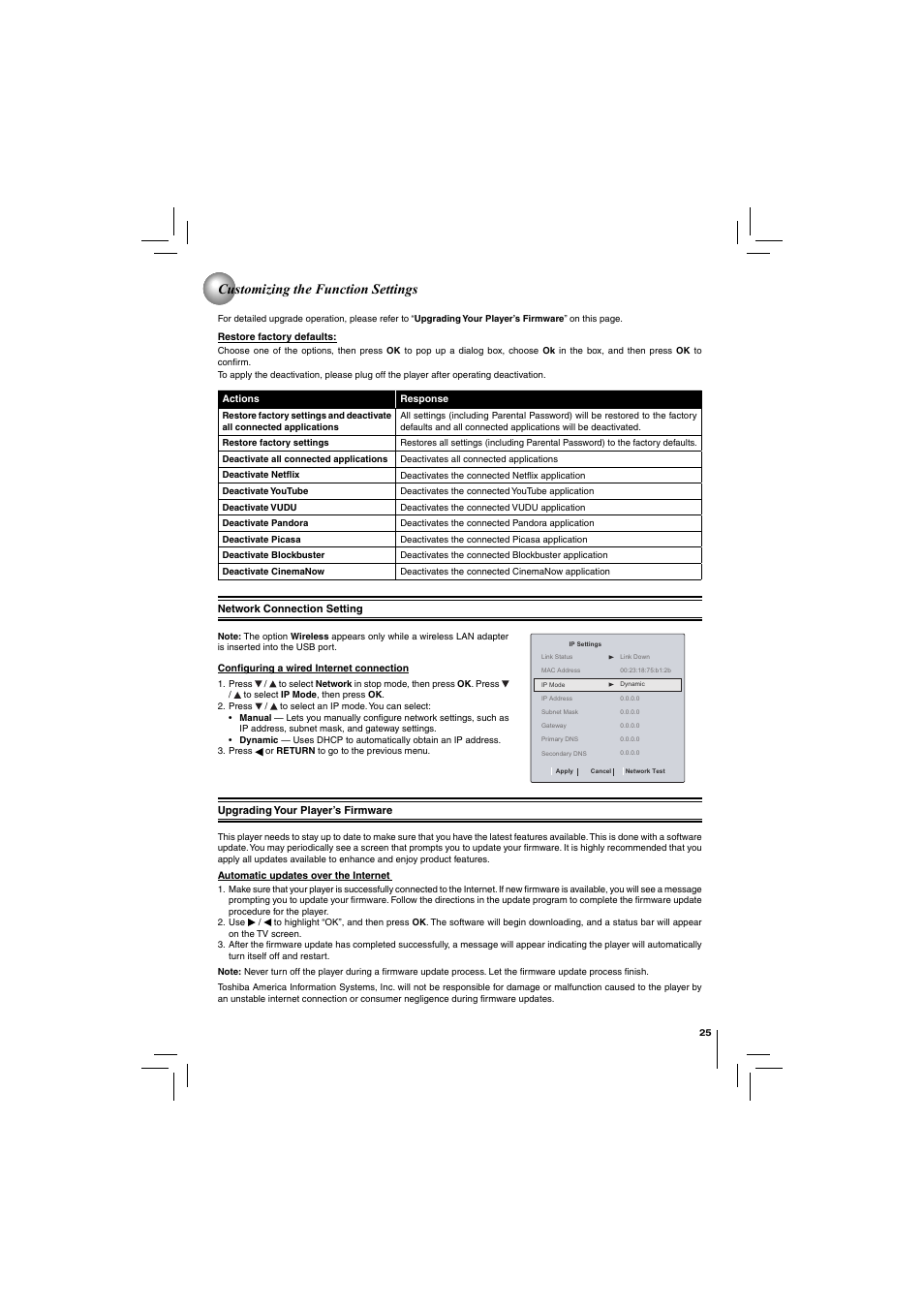 Customizing the function settings | Toshiba BDX2150KU User Manual | Page 25 / 52