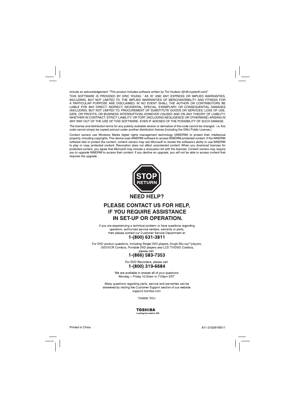 Toshiba BDX2150KU User Manual | Page 52 / 52