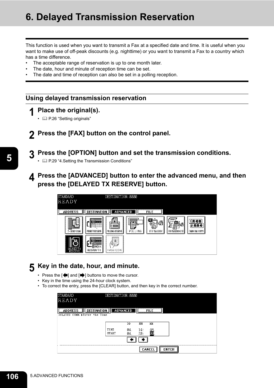 Delayed transmission reservation | Toshiba GD-1170 User Manual | Page 108 / 182