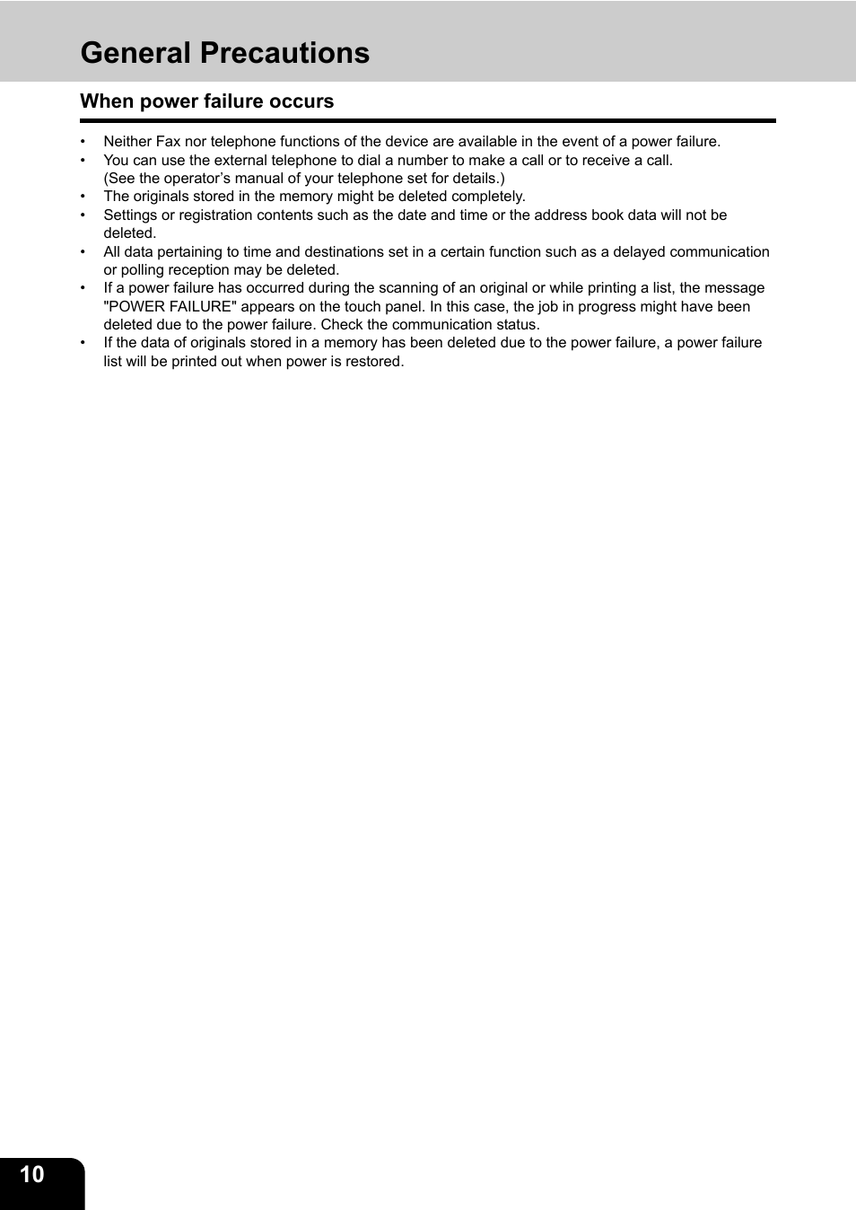 General precautions, When power failure occurs | Toshiba GD-1170 User Manual | Page 12 / 182