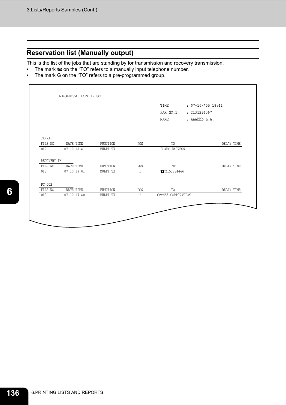 Reservation list (manually output) | Toshiba GD-1170 User Manual | Page 138 / 182