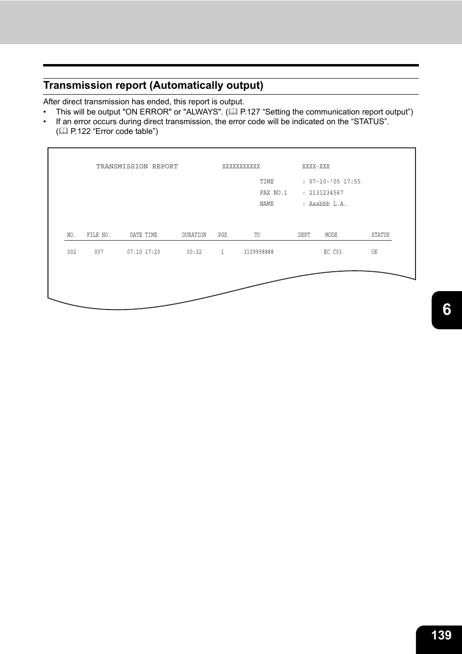 Transmission report (automatically output) | Toshiba GD-1170 User Manual | Page 141 / 182