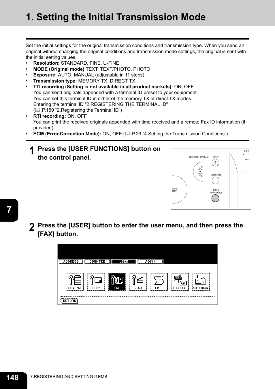 Setting the initial transmission mode | Toshiba GD-1170 User Manual | Page 150 / 182