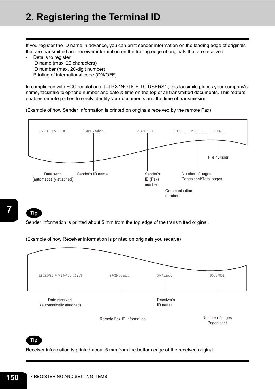 Registering the terminal id, P.150 “2.registering the ter, Minal id”) | Toshiba GD-1170 User Manual | Page 152 / 182