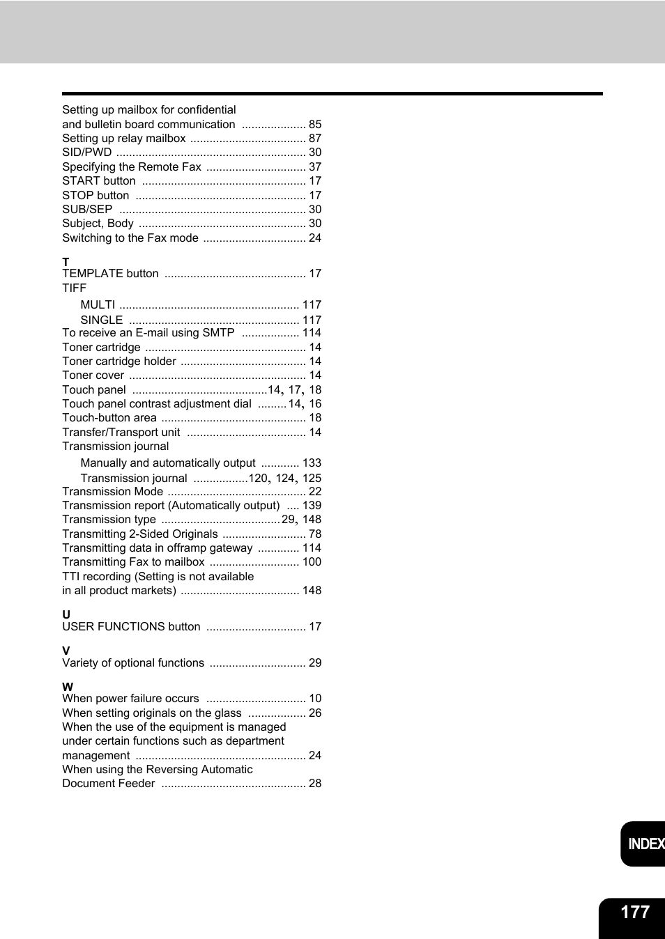 Index | Toshiba GD-1170 User Manual | Page 179 / 182