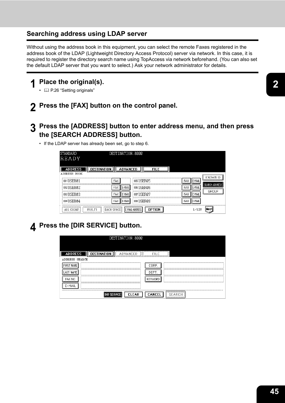 Searching address using ldap server | Toshiba GD-1170 User Manual | Page 47 / 182