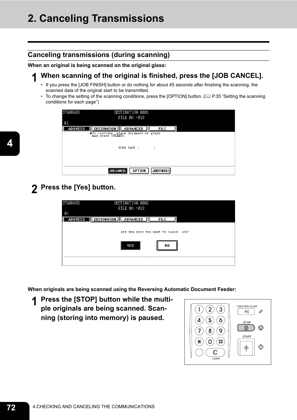 Canceling transmissions, Ansmissions. ( p.72 “2.canceling transmissions”) | Toshiba GD-1170 User Manual | Page 74 / 182