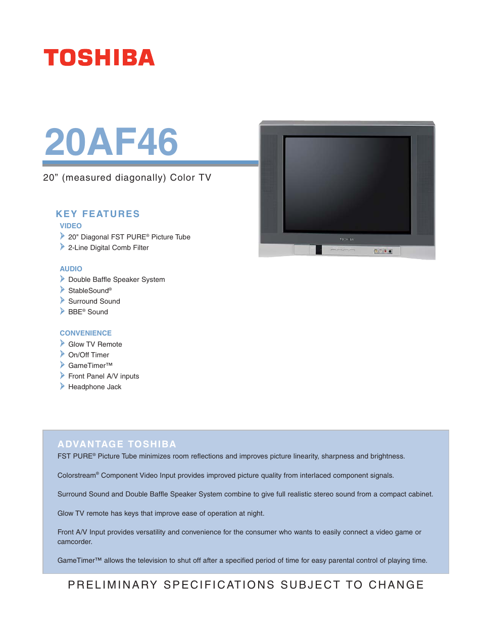 Toshiba 20AF46 User Manual | 2 pages