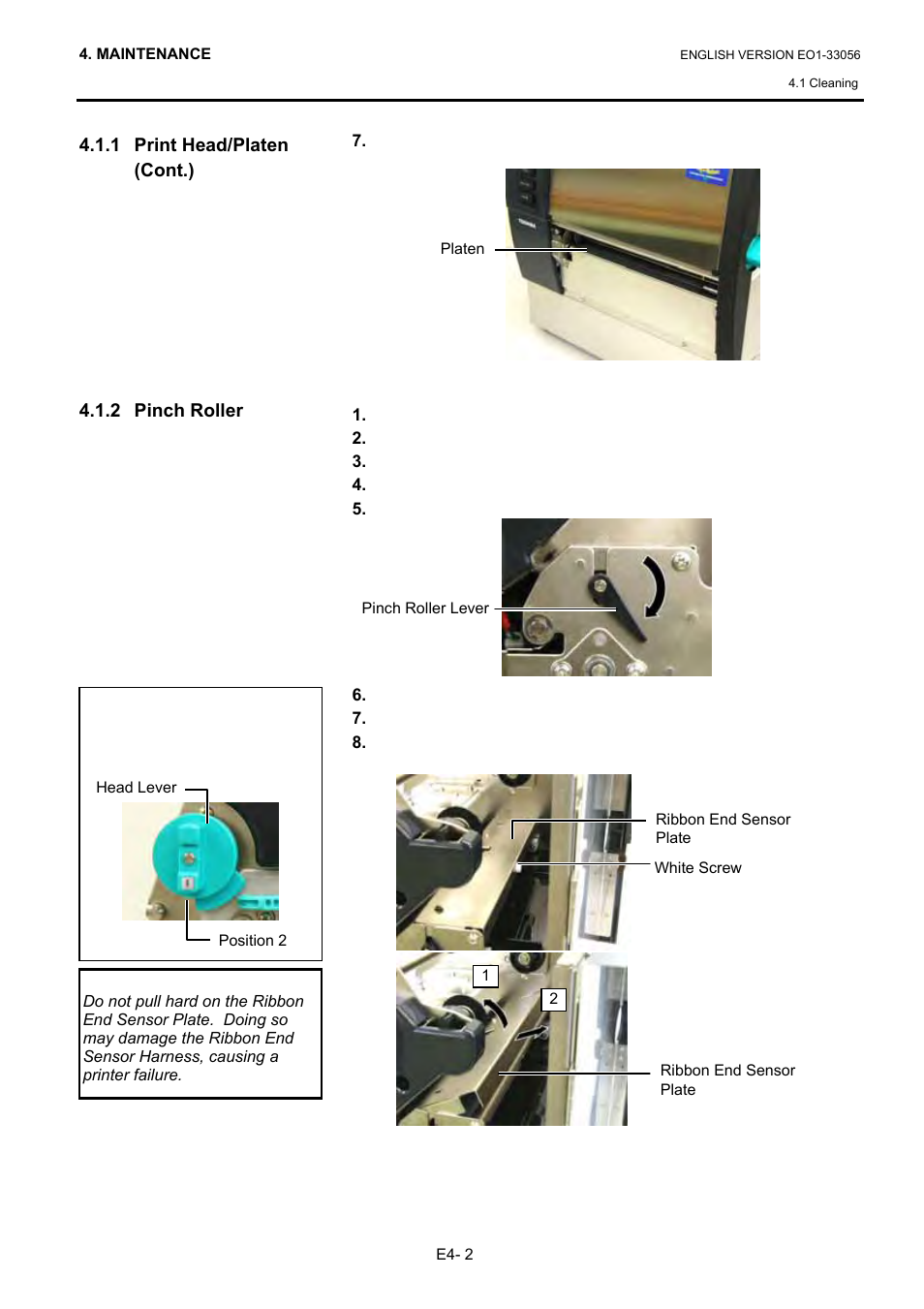 2 pinch roller | Toshiba B-SX6T Series User Manual | Page 100 / 139