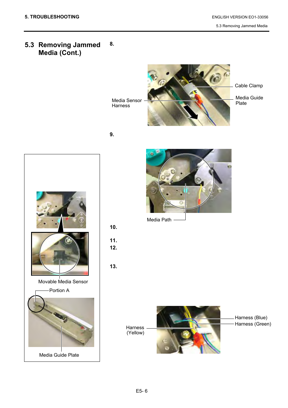 3 removing jammed media (cont.) | Toshiba B-SX6T Series User Manual | Page 113 / 139