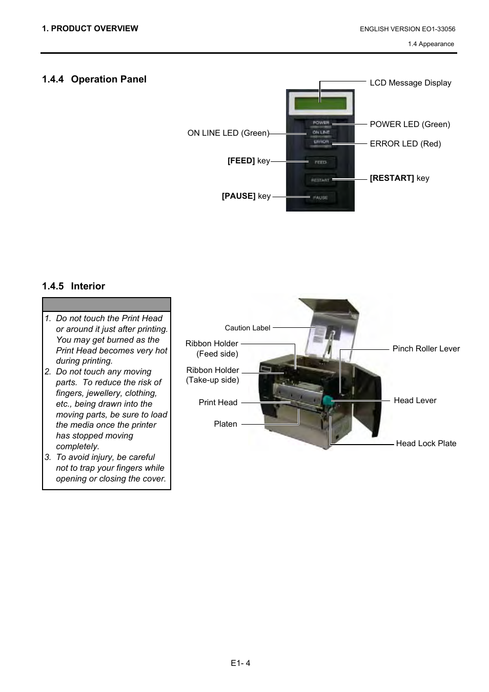 4 operation panel, 5 interior | Toshiba B-SX6T Series User Manual | Page 13 / 139