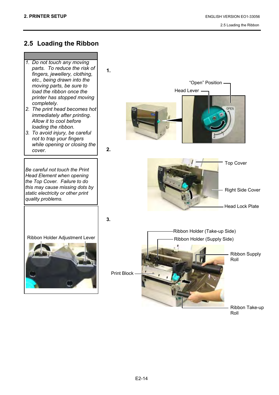 5 loading the ribbon | Toshiba B-SX6T Series User Manual | Page 28 / 139