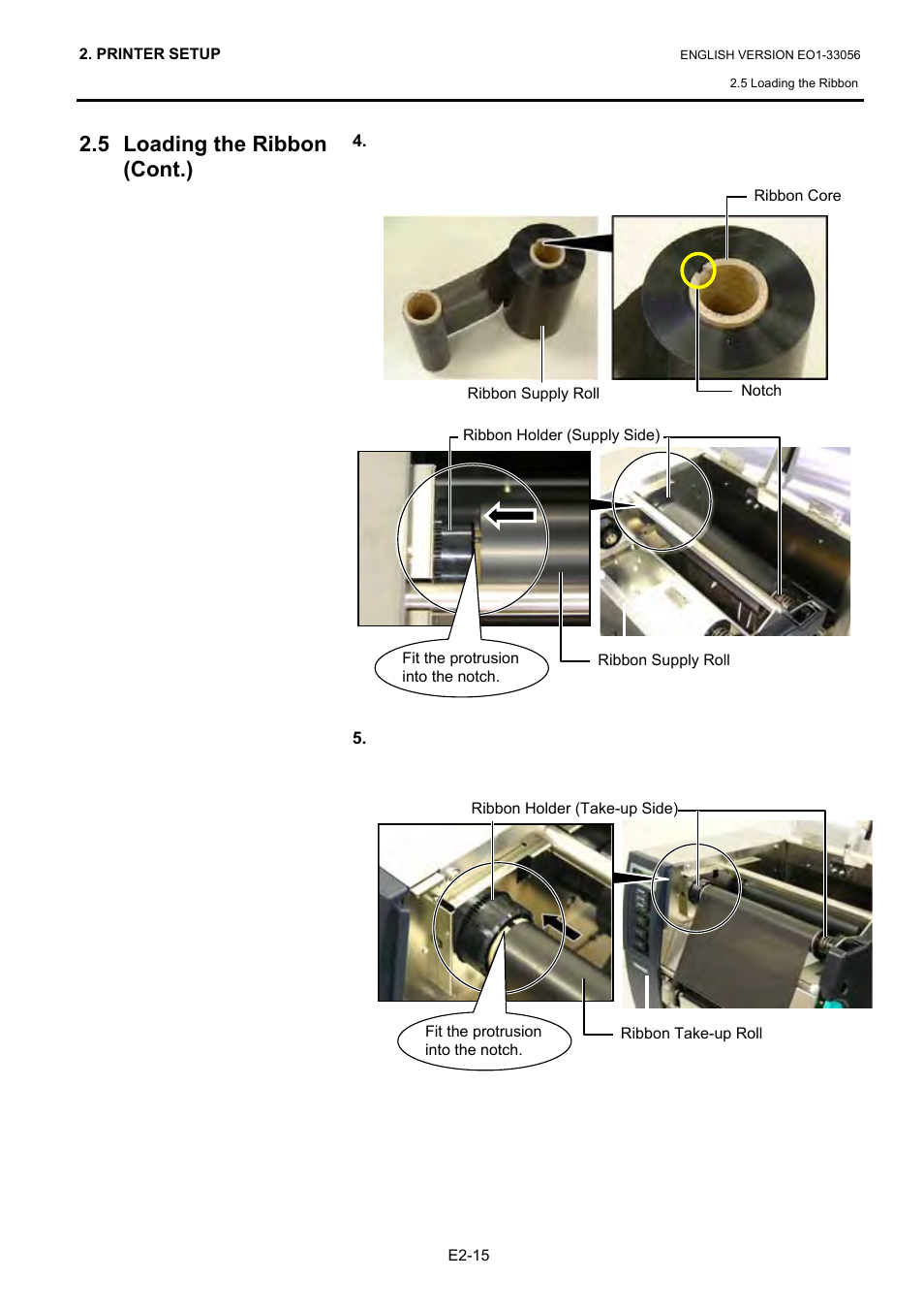 5 loading the ribbon (cont.) | Toshiba B-SX6T Series User Manual | Page 29 / 139