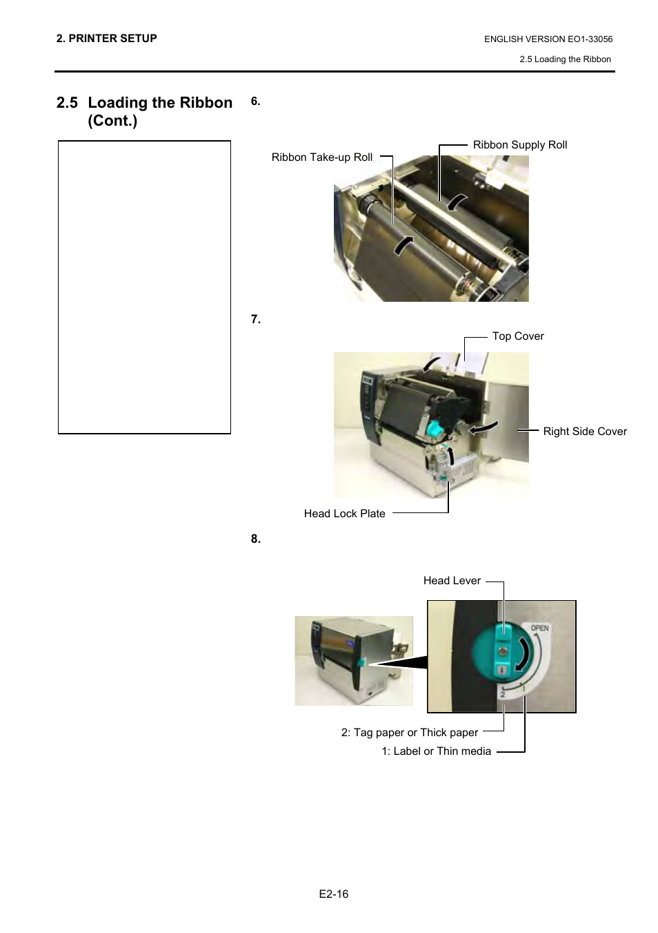 5 loading the ribbon (cont.) | Toshiba B-SX6T Series User Manual | Page 30 / 139