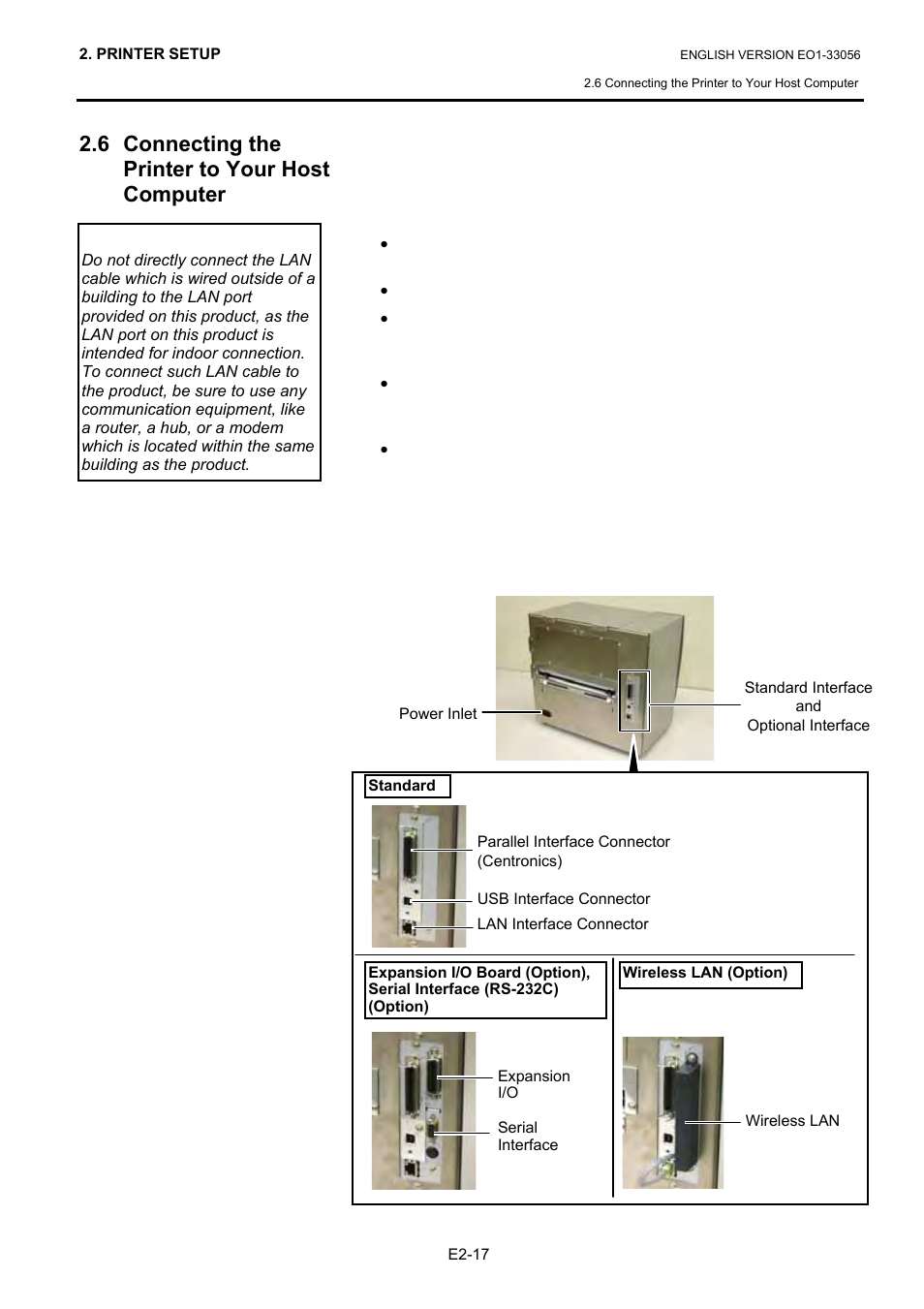 6 connecting the printer to your host computer | Toshiba B-SX6T Series User Manual | Page 31 / 139