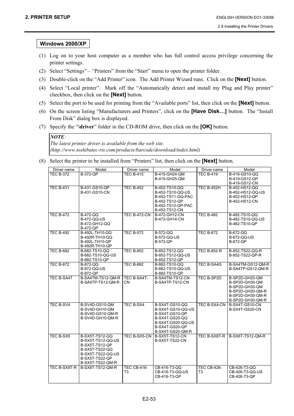Windows 2000/xp | Toshiba B-SX6T Series User Manual | Page 67 / 139
