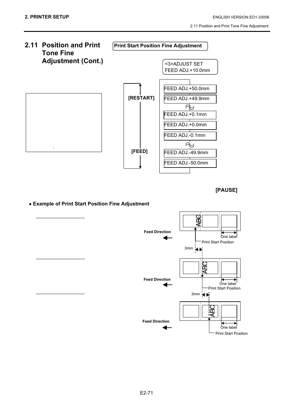 11 position and print tone fine adjustment (cont.) | Toshiba B-SX6T Series User Manual | Page 85 / 139