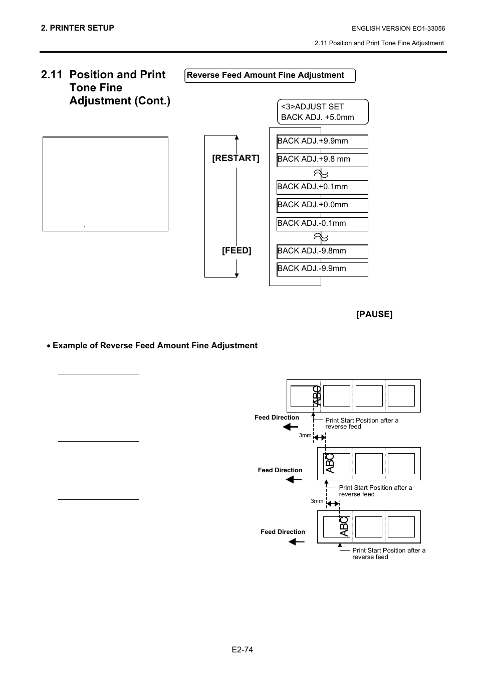 11 position and print tone fine adjustment (cont.) | Toshiba B-SX6T Series User Manual | Page 88 / 139