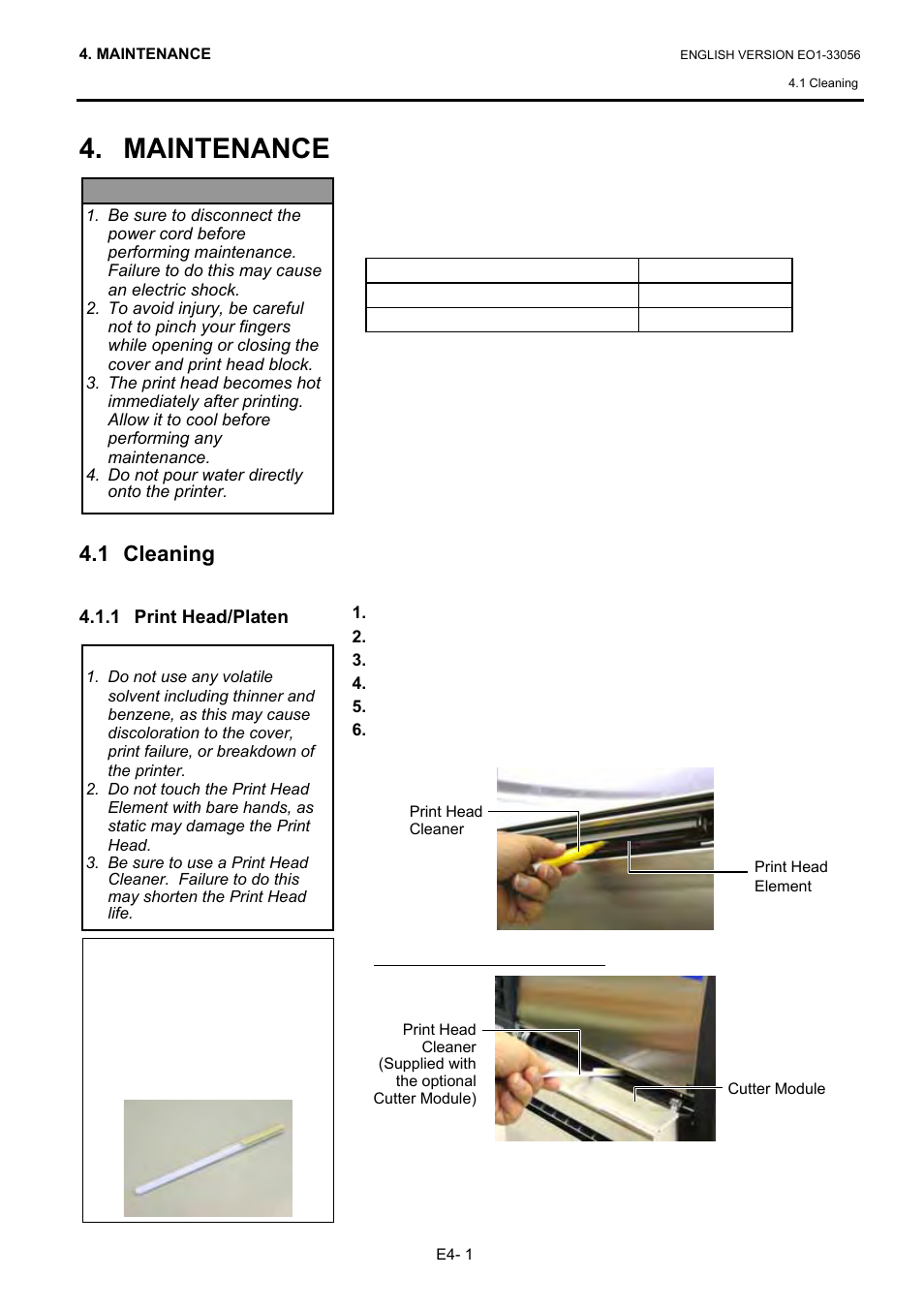 Maintenance, 1 cleaning, 1 print head/platen | Toshiba B-SX6T Series User Manual | Page 99 / 139