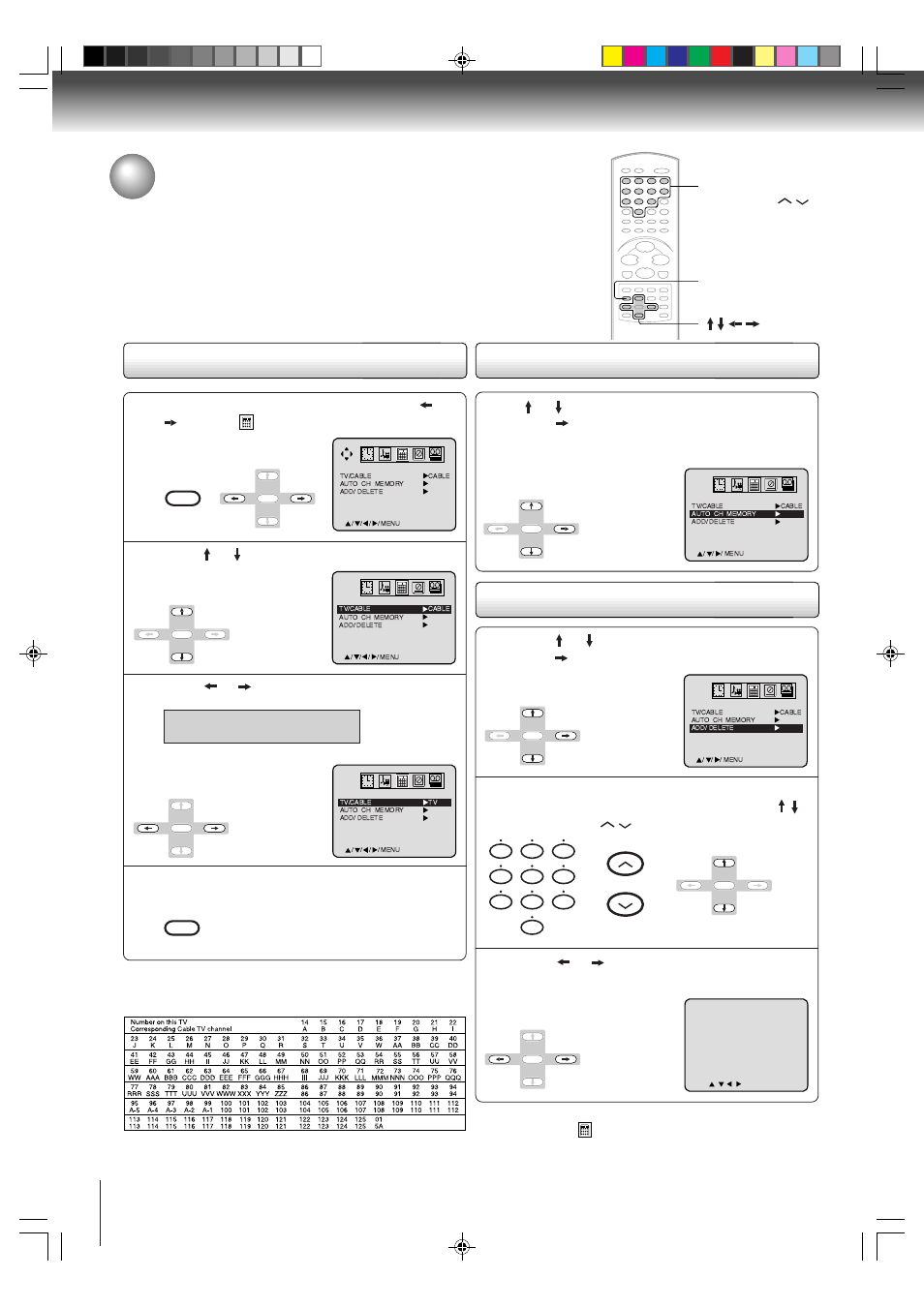 Tv/cable selection | Toshiba MW24FP1 User Manual | Page 26 / 68