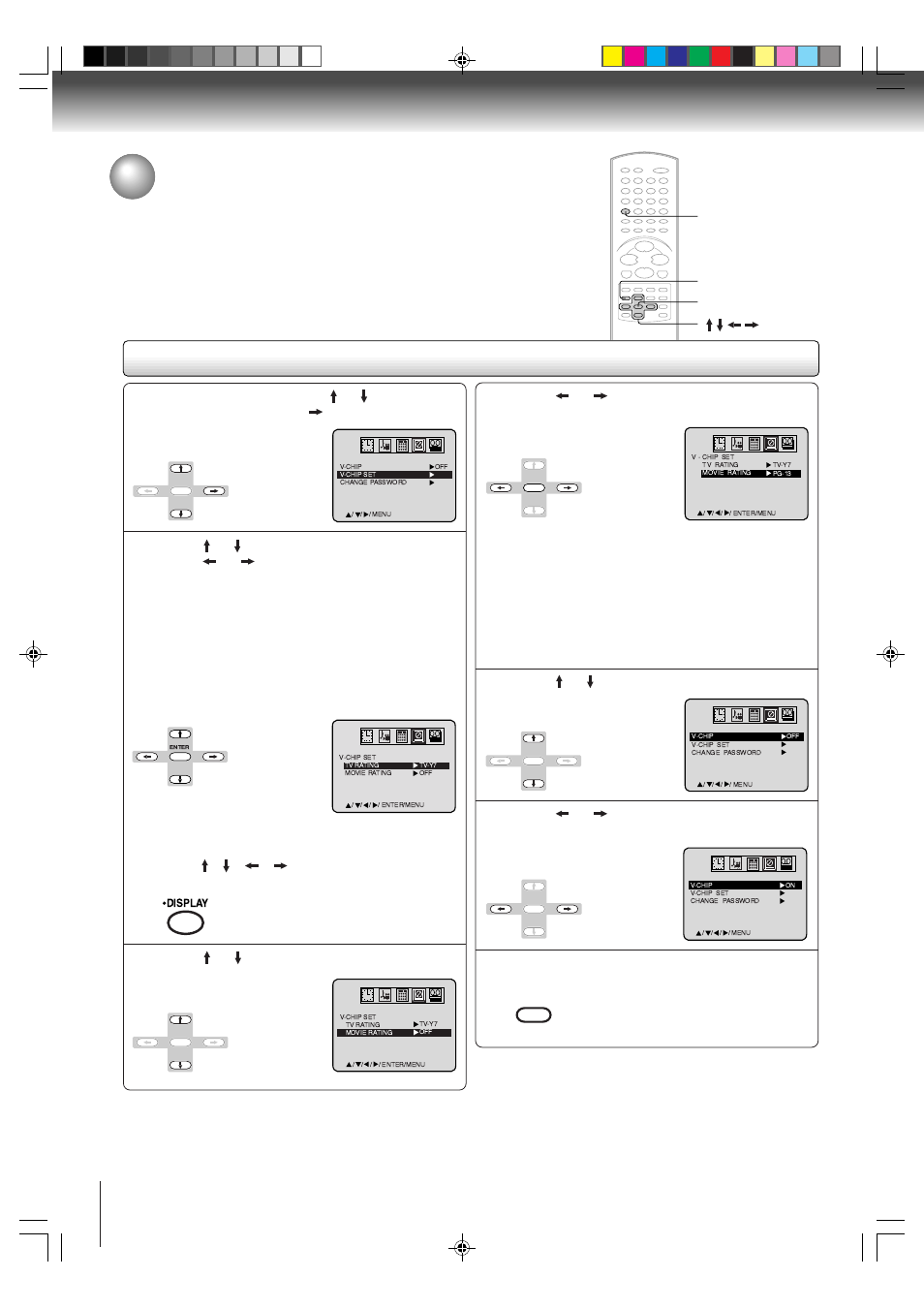 Setting the v-chip (continued) | Toshiba MW24FP1 User Manual | Page 28 / 68