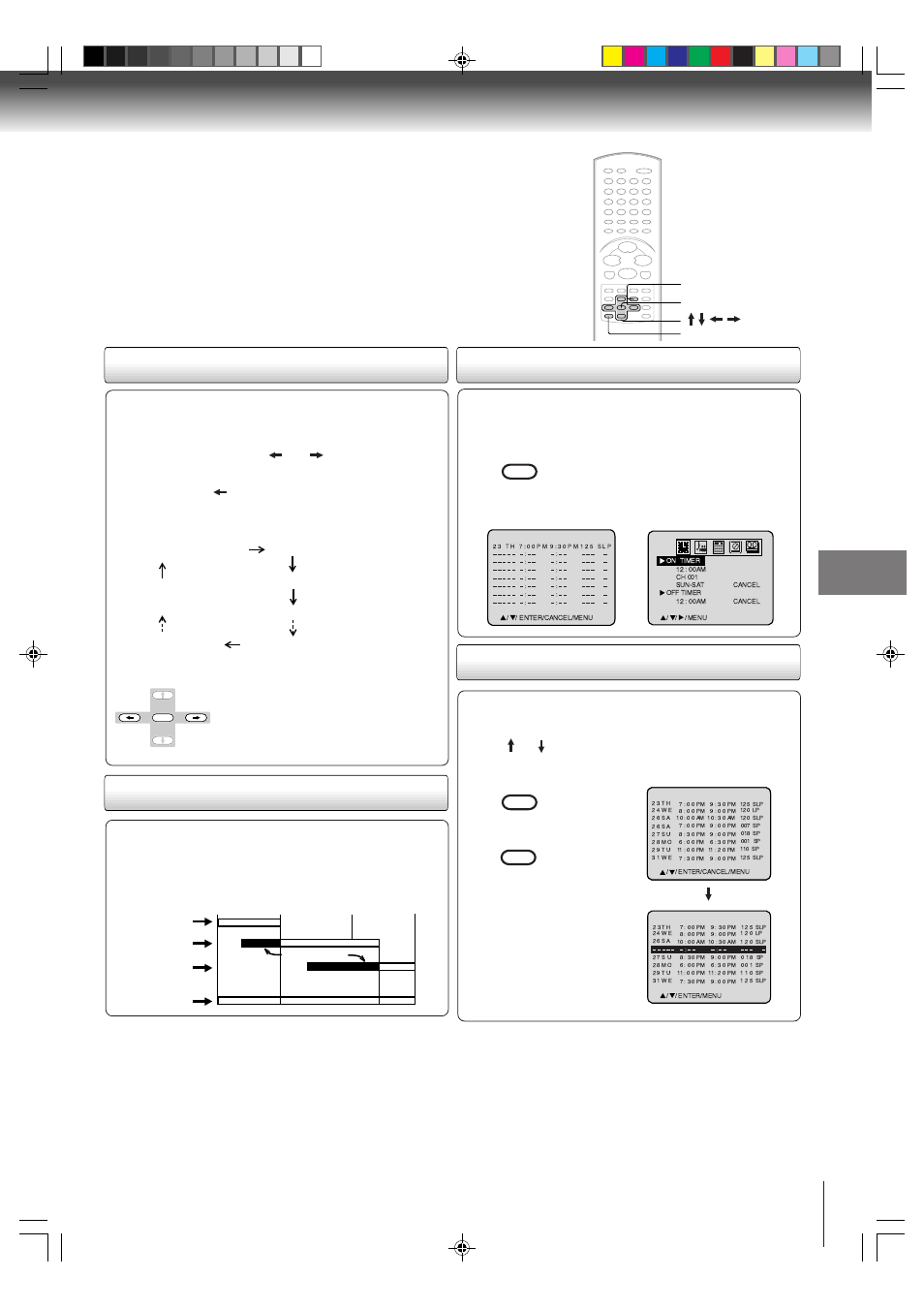 If the programs overlap another, Recording (vcr), Twice) (once) | Enter program, Cancel, Press program 3 times. the menu screen is cleared | Toshiba MW24FP1 User Manual | Page 41 / 68