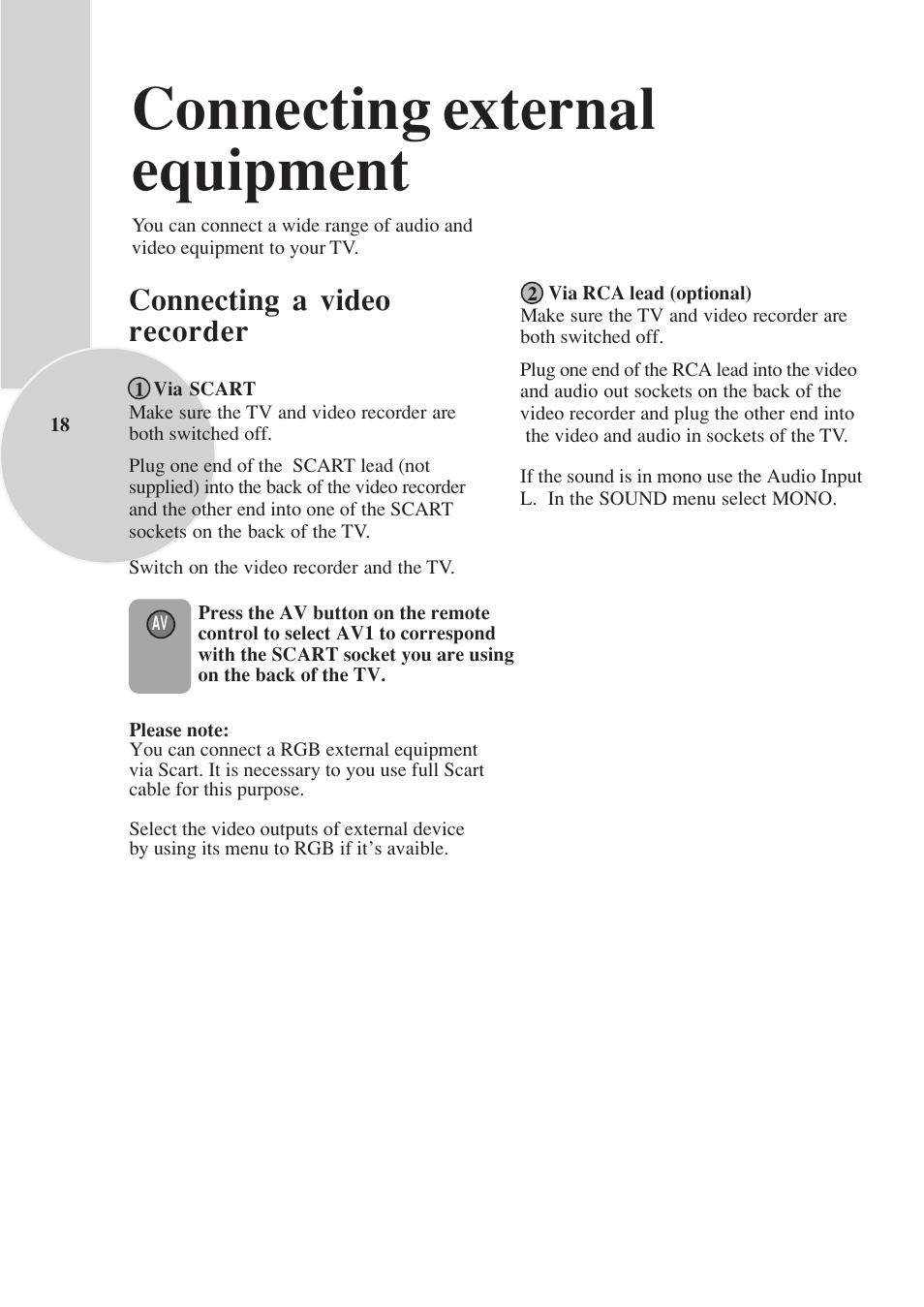 Connecting external equipment, Connecting a video recorder | Toshiba 15VL33 User Manual | Page 19 / 27