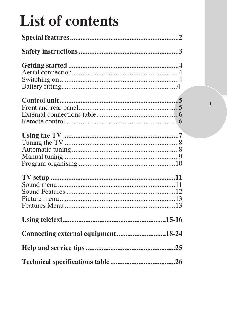 List of contents | Toshiba 15VL33 User Manual | Page 2 / 27