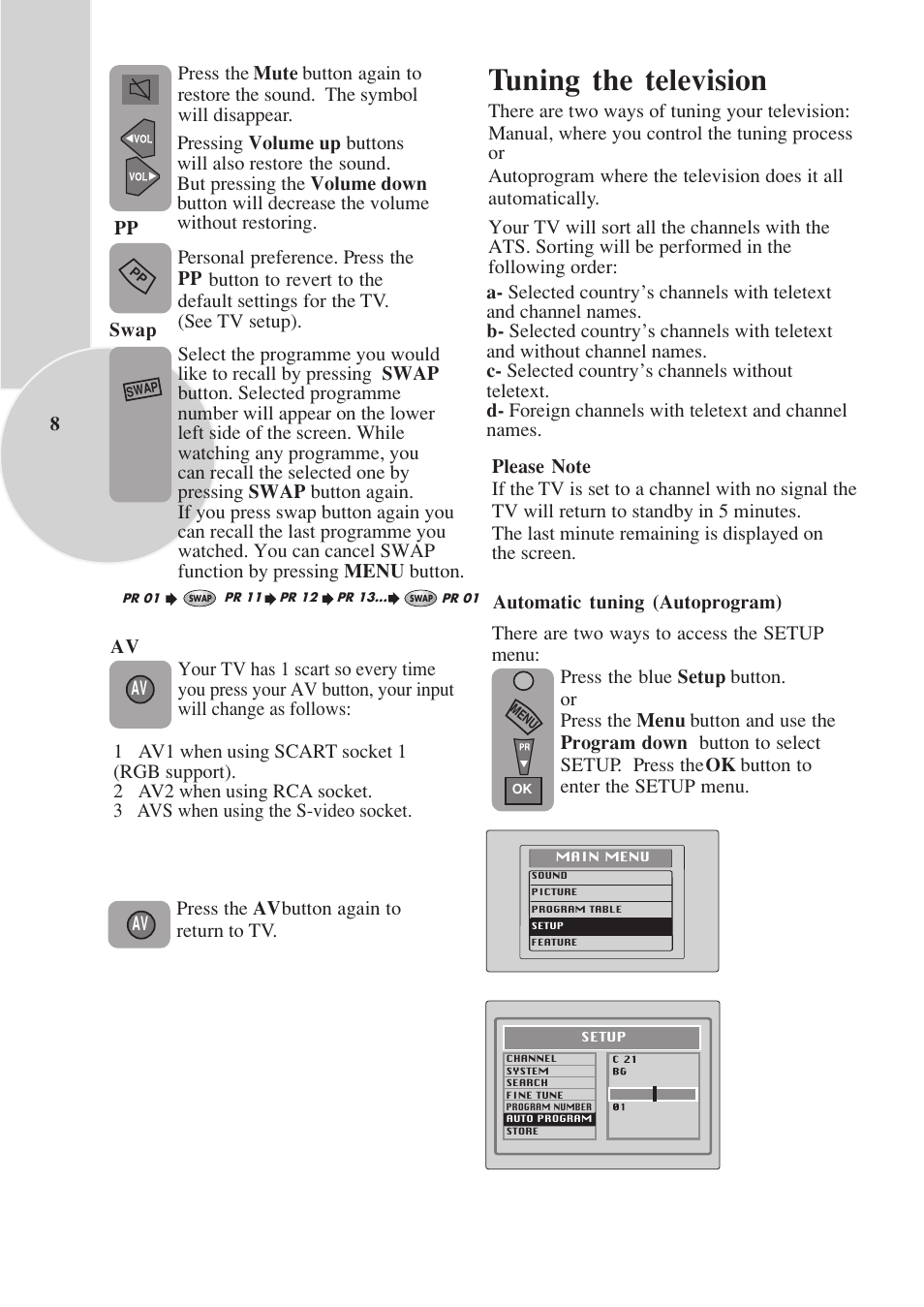 Tuning the television | Toshiba 15VL33 User Manual | Page 9 / 27