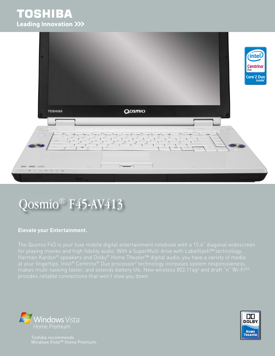 Toshiba F45-AV413 User Manual | 2 pages