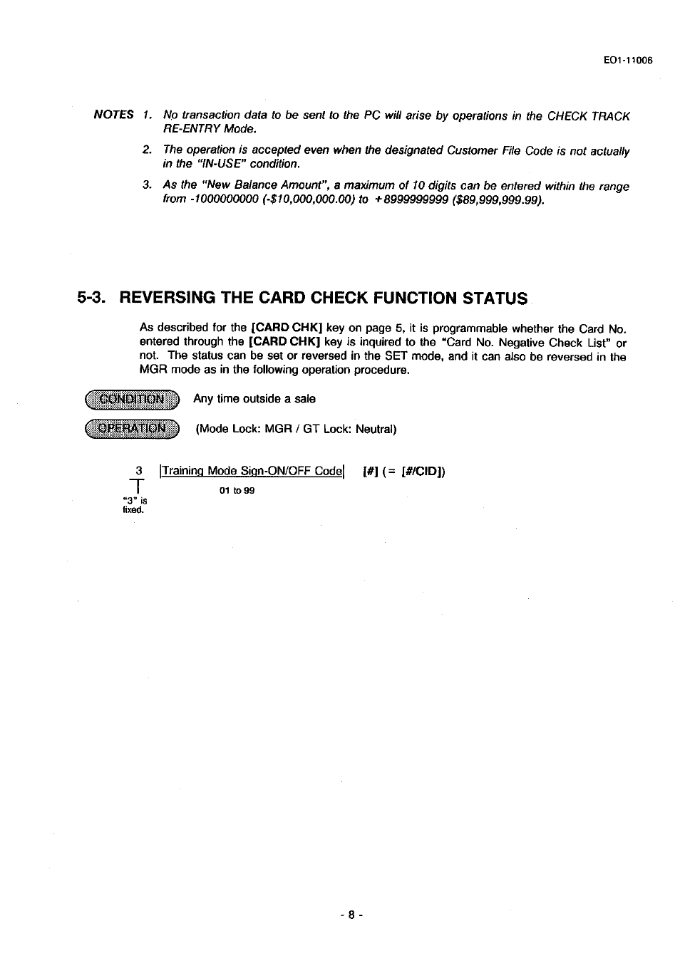 3. reversing the card check function status | Toshiba TEC MA-1900 User Manual | Page 12 / 40