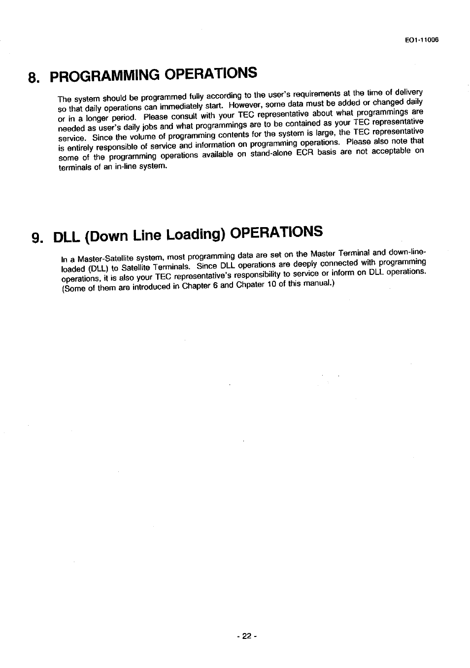 Programming operations, Dll (down line loading) operations | Toshiba TEC MA-1900 User Manual | Page 26 / 40