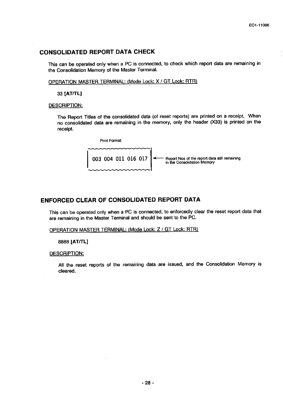 Consolidated report data check, Enforced clear of consolidated report data | Toshiba TEC MA-1900 User Manual | Page 32 / 40