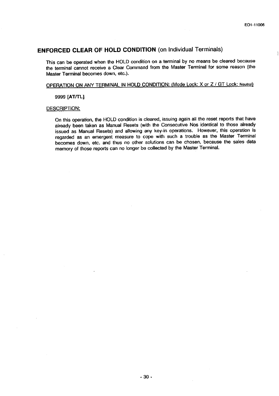 Enforced clear of hold condition | Toshiba TEC MA-1900 User Manual | Page 34 / 40