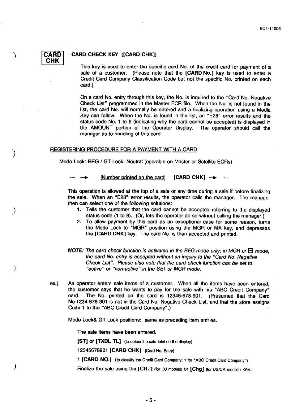 Card chk | Toshiba TEC MA-1900 User Manual | Page 9 / 40