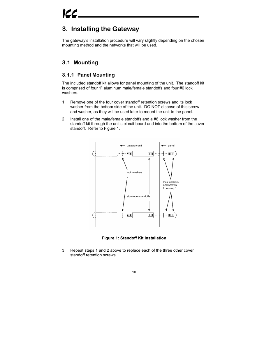 Installing the gateway, 1 mounting, 1 panel mounting | Toshiba XLTR-200 User Manual | Page 11 / 99