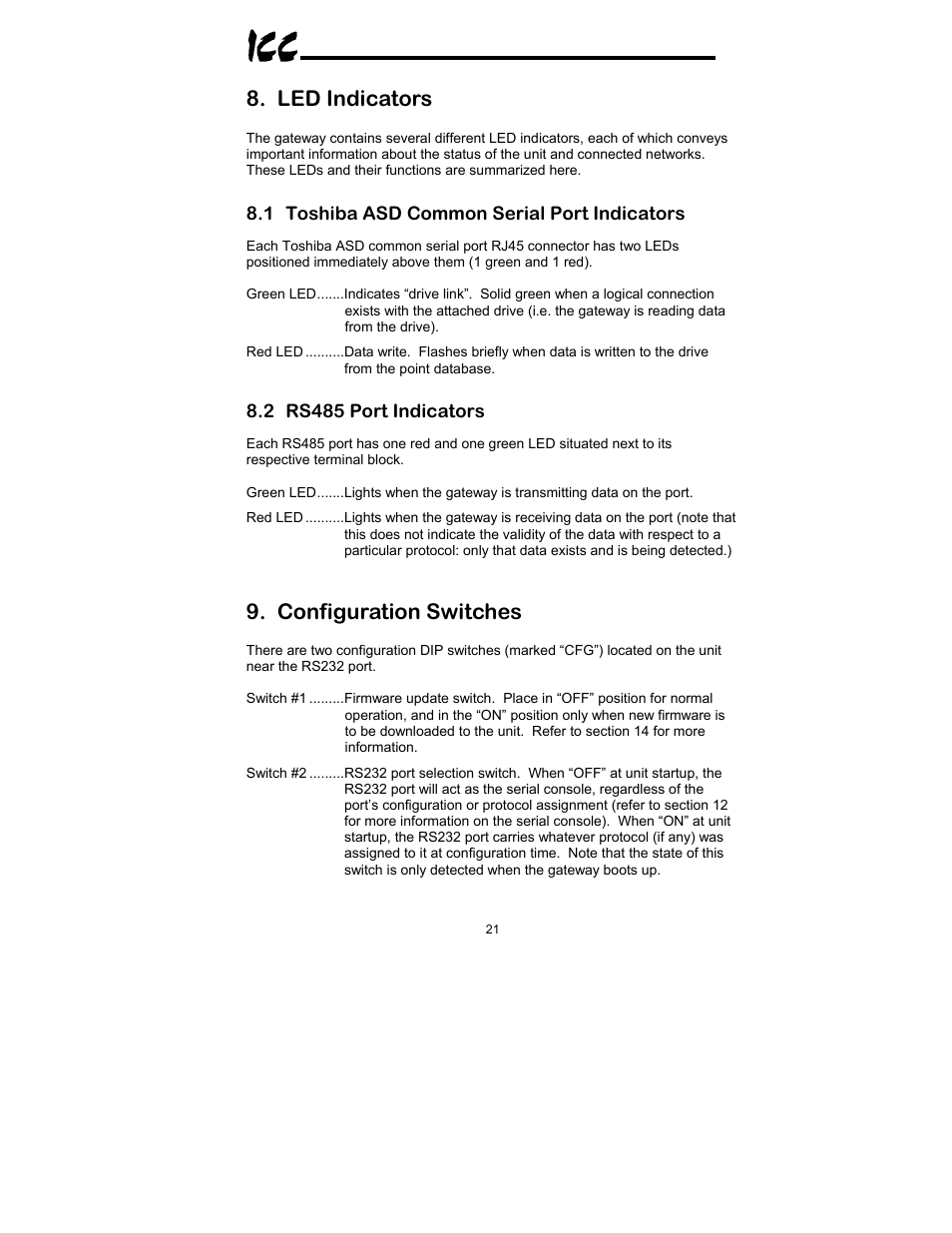 Led indicators, Configuration switches | Toshiba XLTR-200 User Manual | Page 22 / 99