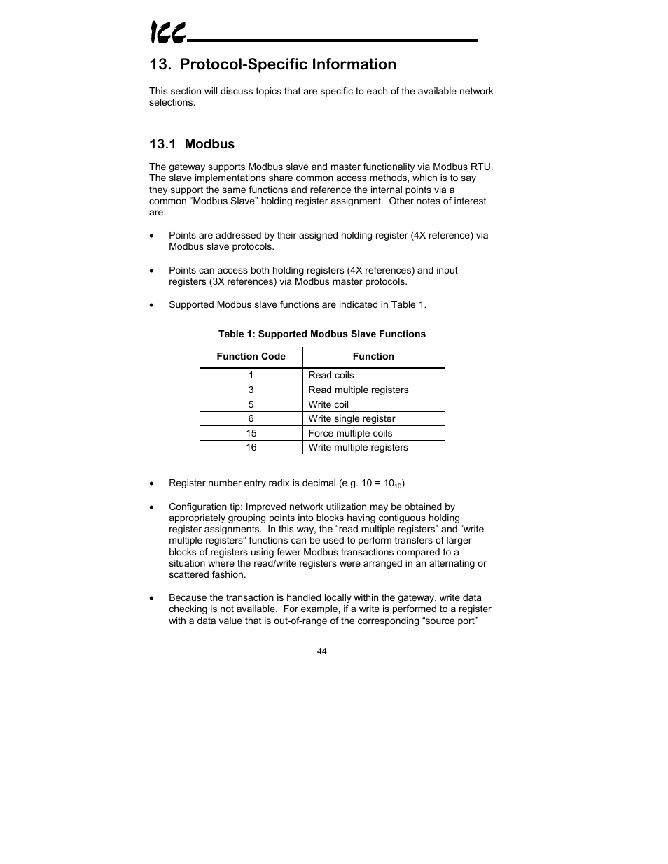 Protocol-specific information, 1 modbus | Toshiba XLTR-200 User Manual | Page 45 / 99