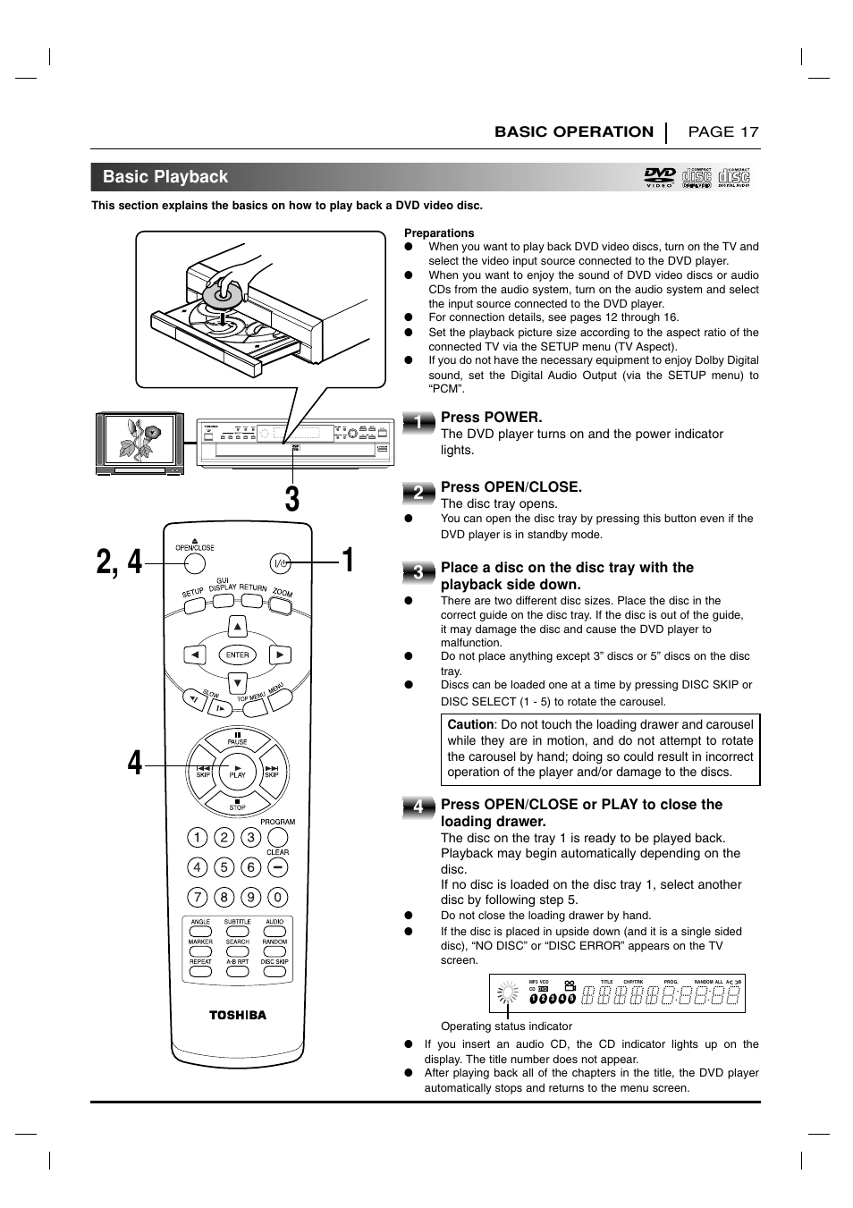 Basic operation, Basic playback | Toshiba SD-2715 User Manual | Page 17 / 46