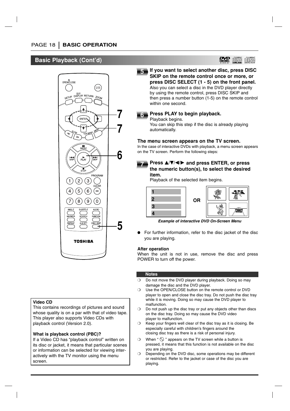 Basic playback (cont’d) | Toshiba SD-2715 User Manual | Page 18 / 46