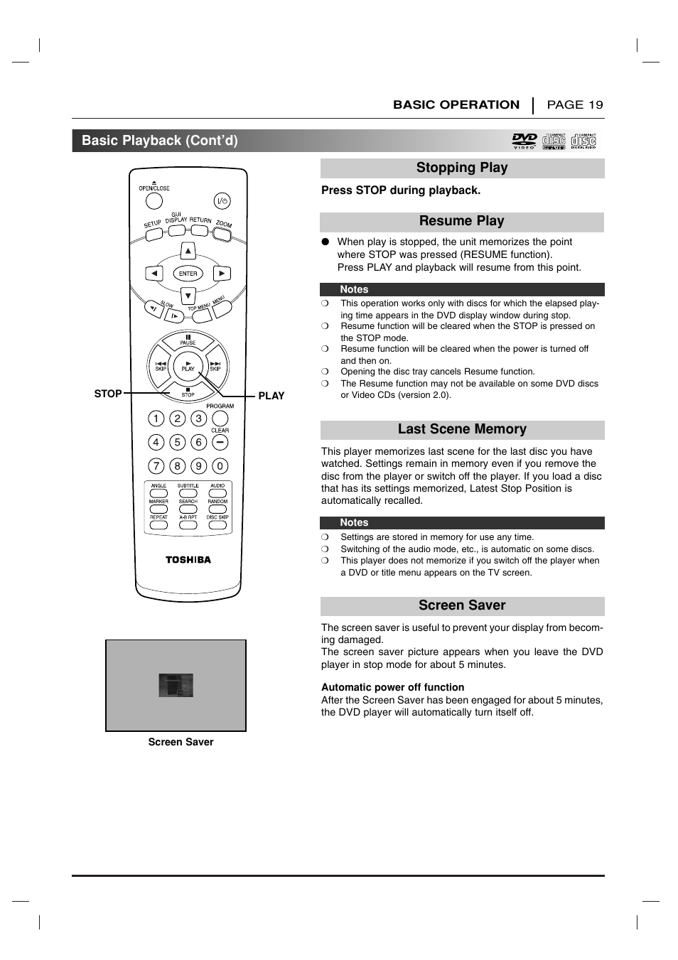 Basic playback (cont’d) | Toshiba SD-2715 User Manual | Page 19 / 46