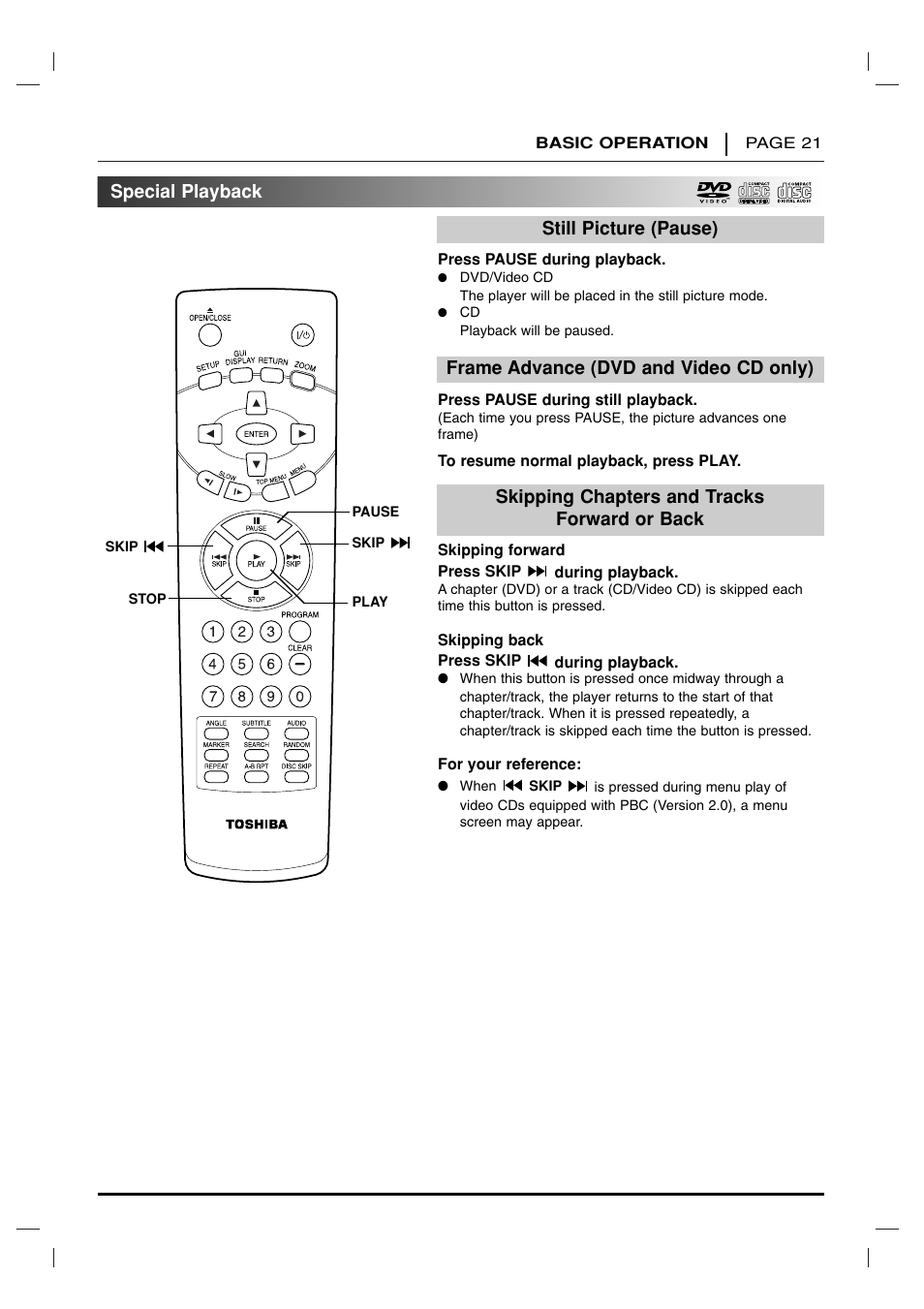 Special playback | Toshiba SD-2715 User Manual | Page 21 / 46