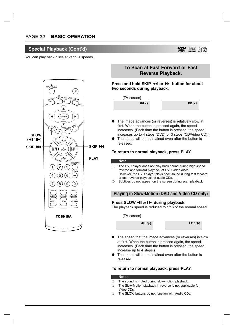 Special playback (cont’d) | Toshiba SD-2715 User Manual | Page 22 / 46