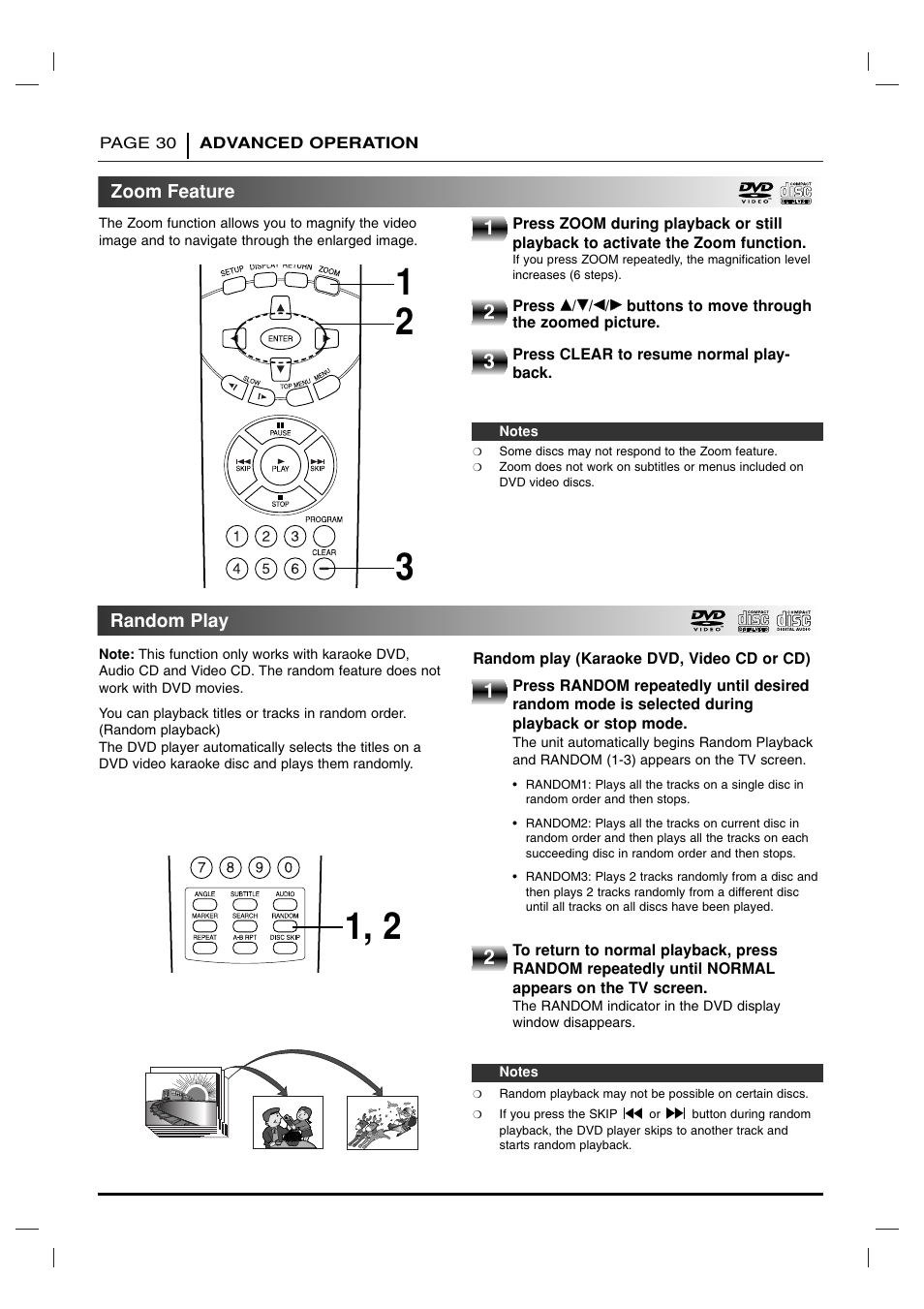 Zoom feature / random play | Toshiba SD-2715 User Manual | Page 30 / 46