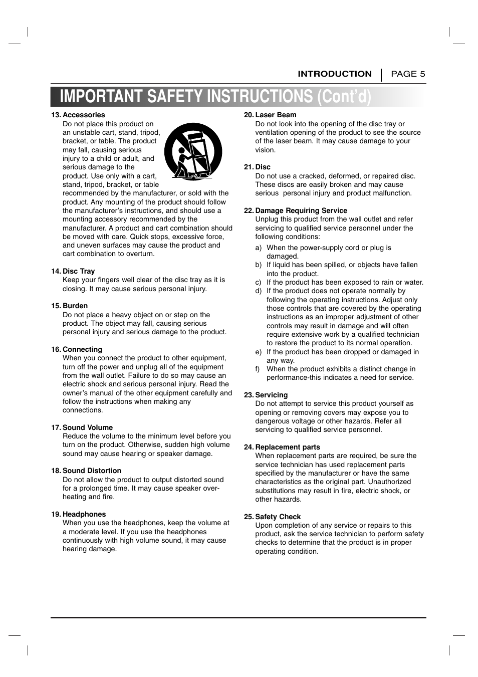 Important safety instructions (cont’d) | Toshiba SD-2715 User Manual | Page 5 / 46