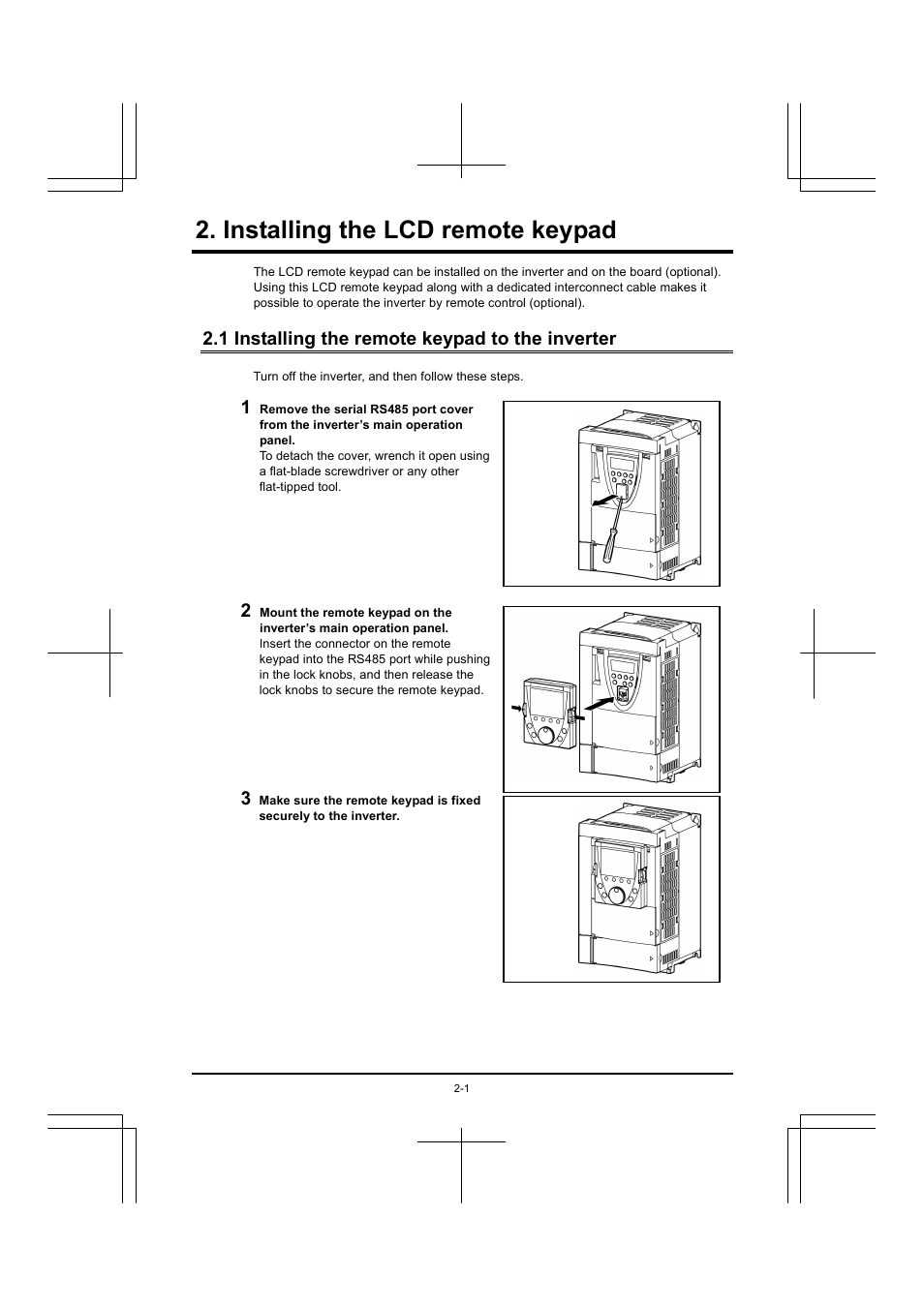 Installing the lcd remote keypad, 1 installing the remote keypad to the inverter | Toshiba RKP004Z User Manual | Page 11 / 36