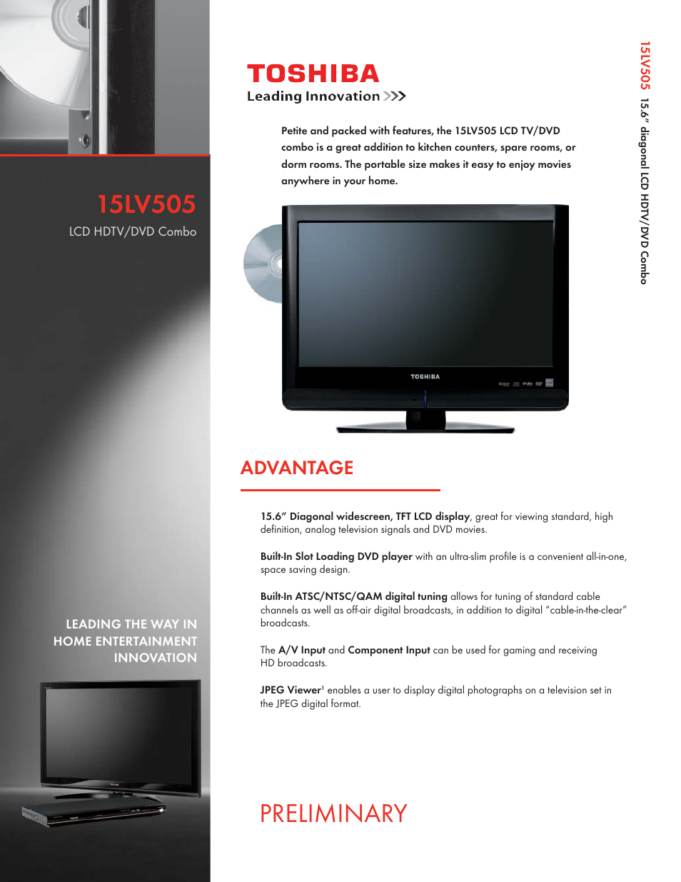 Toshiba 15LV505 User Manual | 2 pages